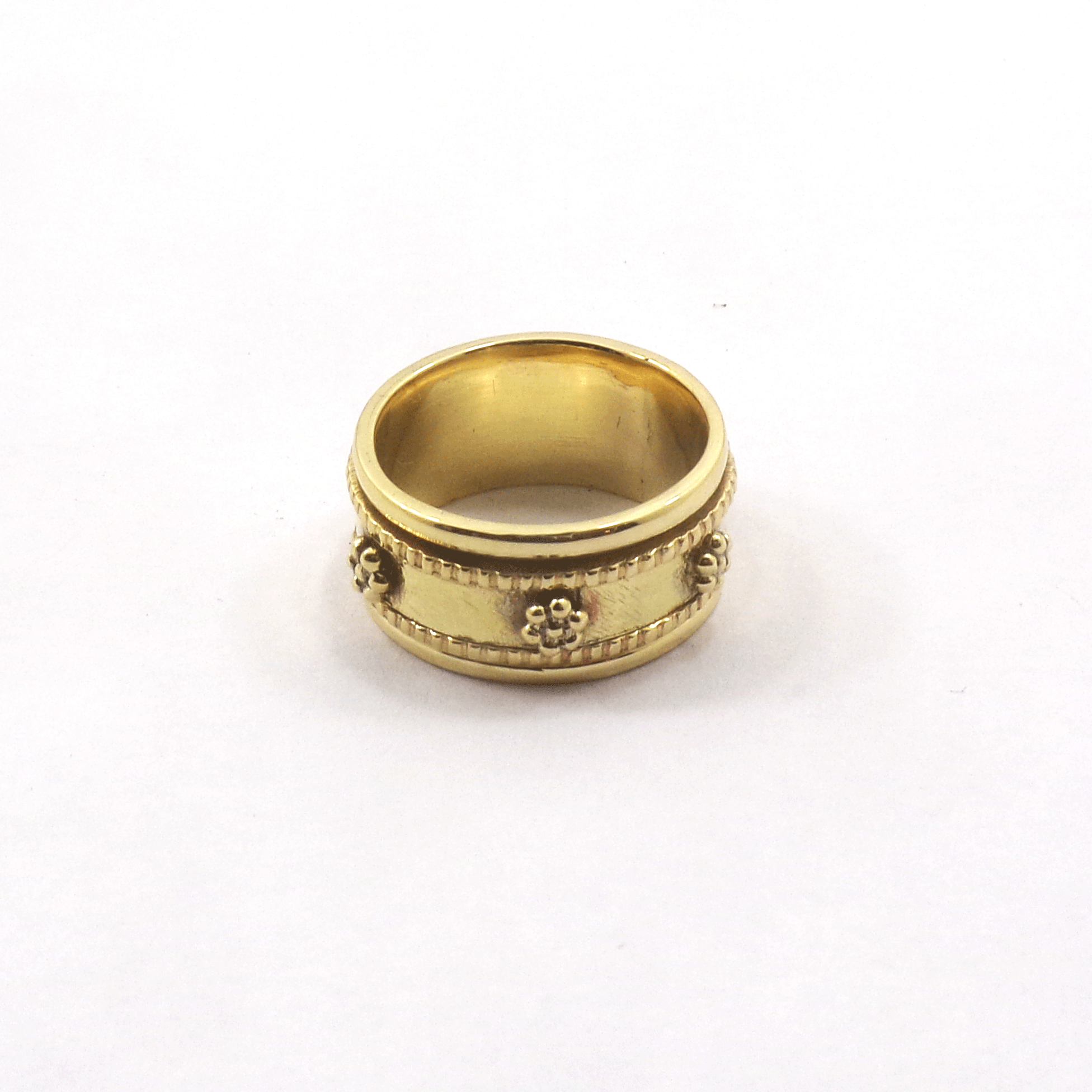 Ring Size - 9 Brass Spinner Ring E - BSPR997 18K Gold Plated Brass Fidget Rings Chunky Wide Band & Rava Design Spinner Ring